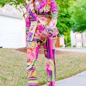 Two Piece Floral Pants Suit